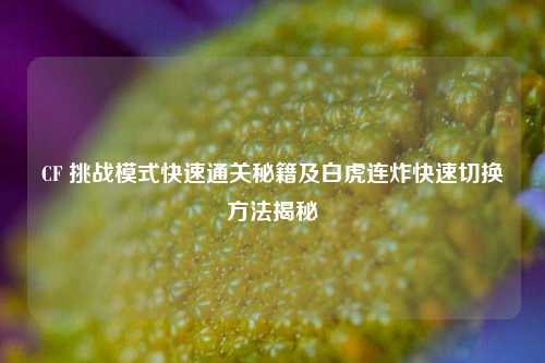 CF 挑战模式快速通关秘籍及白虎连炸快速切换方法揭秘