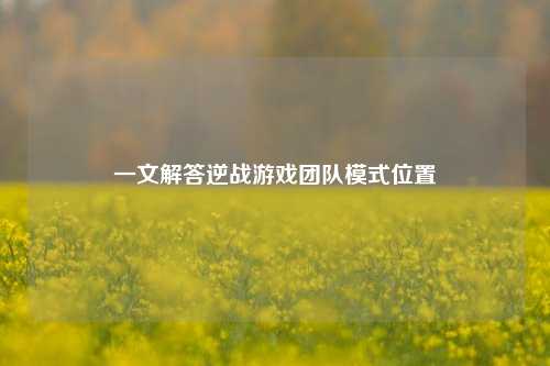 一文解答逆战游戏团队模式位置
