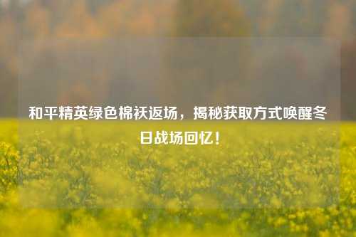 和平精英绿色棉袄返场,揭秘获取方式唤醒冬日战场回忆!