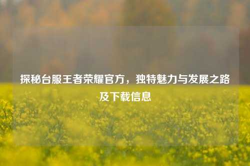 探秘台服王者荣耀官方,独特魅力与发展之路及下载信息
