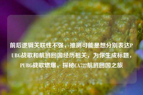 前后逻辑关联性不强，推测可能是想分别表达PUBG战歌和航班回国经历相关，为你生成标题，PUBG战歌燃爆，探秘CA722航班回国之旅
