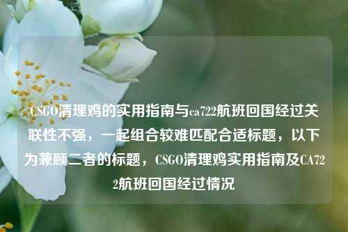 CSGO清理鸡的实用指南与ca722航班回国经过关联性不强,一起组合较难匹配合适标题,以下为兼顾二者的标题,CSGO清理鸡实用指南及CA722航班回国经过情况