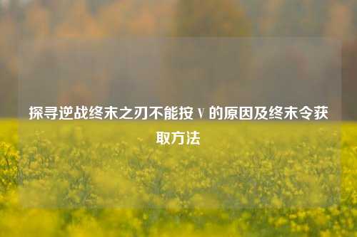 探寻逆战终末之刃不能按 V 的原因及终末令获取方法