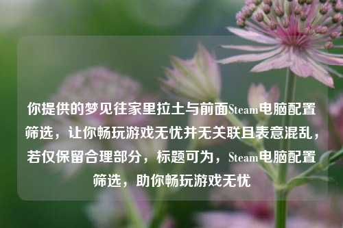 你提供的梦见往家里拉土与前面Steam电脑配置筛选，让你畅玩游戏无忧并无关联且表意混乱，若仅保留合理部分，标题可为，Steam电脑配置筛选，助你畅玩游戏无忧