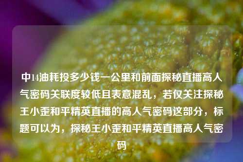 中14油耗投多少钱一公里和前面探秘直播高人气密码关联度较低且表意混乱,若仅关注探秘王小歪和平精英直播的高人气密码这部分,标题可以为,探秘王小歪和平精英直播高人气密码