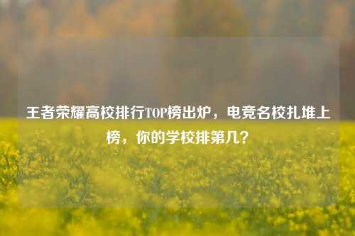 王者荣耀高校排行TOP榜出炉,电竞名校扎堆上榜,你的学校排第几?