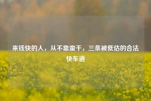 来钱快的人,从不靠蛮干,三条被低估的合法快车道