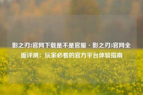 影之刃3官网下载是不是官服·影之刃3官网全面评测:玩家必看的官方平台体验指南