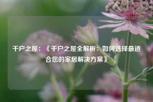 千户之屋:《千户之屋全解析:如何选择最适合您的家居解决方案》